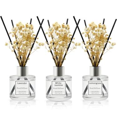Imagem de BASEPOW Conjunto de 3 difusores de palheta, lavanda e jasmim branco, difusor de óleo perfumado de capim-limão com 12 varetas, difusor de palheta para casa, sala de estar, escritório, banheiro
