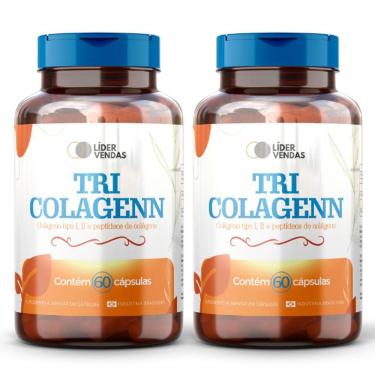 Imagem de Tri Colagenn 500mg Com 60 Cáp - 2 Potes Colágeno Tipo I, Ii E Peptídeos Bioativos Para Pele, Articulações E Juve