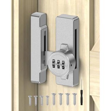 Imagem de MeBantoo Fechadura de porta de celeiro de 90/180 graus - Trava de segurança de combinação de 3 dígitos sem chave, trava de senha mecânica de liga de zinco para armário, armário de arquivos, porta