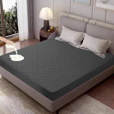 Imagem de Protetor de colchão completo, impermeável, sem ruído, respirável, ultramacio com bolso profundo de 15 a 35 cm de profundidade lavável para quarto, hotel (cinza)