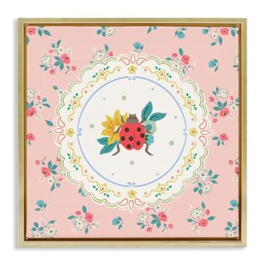 Imagem de Stupell Industries Arte de parede Spring Lady Bug Lace Pattern Black Framed Floater Canvas Design by Angela Steahling, 25 x 25