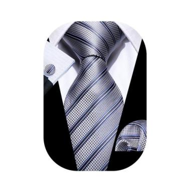 Imagem de Conjunto de gravatas Barry.Wang Stripe, tecido com abotoaduras de lenç