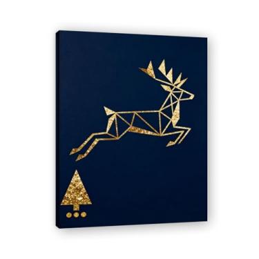 Imagem de Moldura interna. Pintura de Natal glamorosa minimalista, arte geométrica dourada, decoração de Natal moderna emoldurada para parede da sala de estar. A08. 50 x 65 cm - 19,7 x 25,6 pol