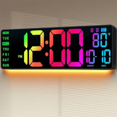 Imagem de Relógio de parede digital grande de 42 cm: 11 cores RGB para decoração de parede para sala de estar, quarto, escritório, sala de aula, presentes de aquecimento de casa, nova decoração de casa