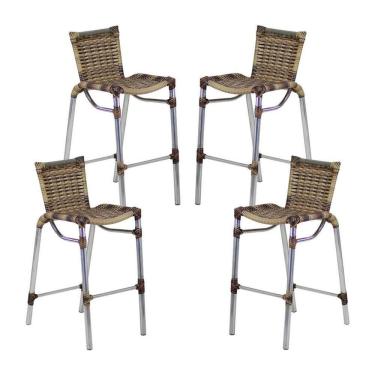 Imagem de 4 Banquetas Em Alumínio Fortaleza Alta Com Encosto Capuccino