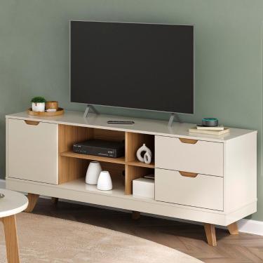 Imagem de Rack TV 65 Polegadas 160cm Com 1 Porta Jaina Off White Carvalho A09 - Mpozenato