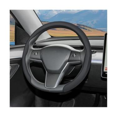 Imagem de Sandfren Capa de volante de couro Nappa para carro, protetor de volante antiderrapante 5D moderno de 38 cm, acessórios de decoração de interiores automotivos respiráveis, universal para veículos