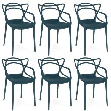 Imagem de Kit 6 Cadeiras De Jantar Allegra Design Empilhável - Azul Marinho