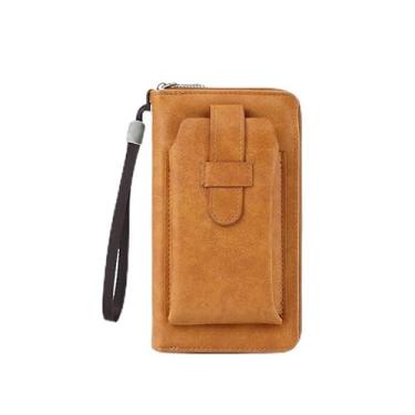 Imagem de Carteira masculina com zíper, bolsa compacta de cor sólida com vários compartimentos para cartões, bolsa portátil minimalista, Amarelo