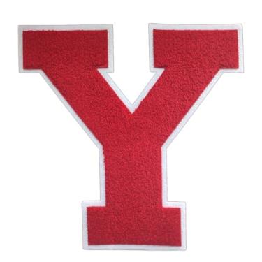 Imagem de 1 peça de patch vermelho de 16,5 cm de ferro em chenille com borda branca – Remendos do alfabeto para roupas, jaquetas, mochilas, chapéus para decoração personalizada, nome personalizado e artesanato