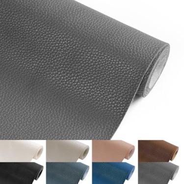 Imagem de Tecido grosso de couro sintético 139,7 cm L de largura 1,15 mm espesso, folhas de couro sintético sintético da Yard para estofamento, sofás, poltronas, artesanato, 1 jarda cinza