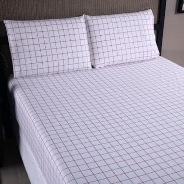 Imagem de Jogo de Lençol Casal Queen Percal, 3 Peças, 200 Fios, com Elástico, 80% Algodão e 20% Poliéster, Lençol 198x158cm, 2 Fronhas 70x50cm (Rosê Claro)