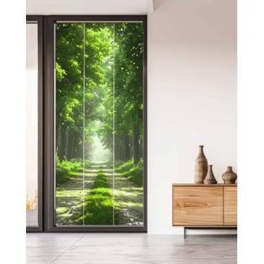 Imagem de Película de privacidade para janela com árvores verdes, decoração de arte de floresta, vitral, primavera, verão, natureza, folha, estática, janela, adesivo, para porta de vidro, 89,9 cm x 199,9 cm