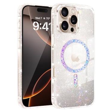 Imagem de Casewind Capa para iPhone 16 Pro Max, compatível com MagSafe Clear Crystal Glitter Bling Not-Yellowing Proteção contra quedas à prova de choque Slim Cute Magnetic Case para iPhone 16 Pro Max 6,9