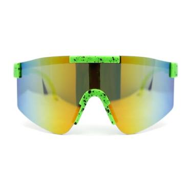 Imagem de Óculos de sol de plástico esportivos sem aro tamanho 80 para meninos e crianças, Verde - Espelhado laranja, 5 5/16" (135mm) x 2 3/8" (60mm)