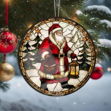 Imagem de Enfeites de Natal para pendurar em cristal de Papai Noel, enfeites de árvore de Natal feitos à mão, decoração de carro e casa - presentes de Natal, decoração de artesanato em acrílico, ideias de troca