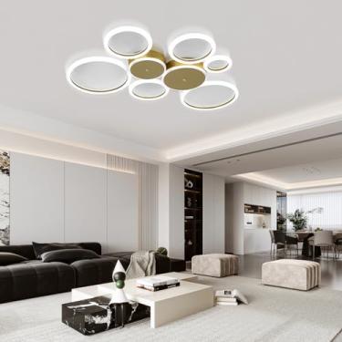 Imagem de Luminária de teto LED moderna para sala de estar, com controle remoto e intensidade regulável, ideal para ambientes internos como quarto, escritório e cozinha (dourada, 8 lâmpadas de 95 cm d