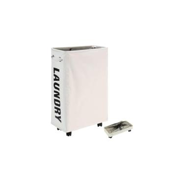 Imagem de Cesto Organizador Dobrável com Rodinhas, Plástico Resistente, Bege, 42x26x39cm, Design Ventilado, para Roupas, Brinquedos e Toalhas