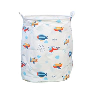 Imagem de Cesto Organizador Infantil Dobrável, Design de Menina, Rosa e Cinza, Grande, com Laço Decorativo, para Roupas e Brinquedos (Avião)