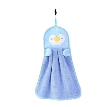 Imagem de Toalhas de mão de animais - 37,8 cm x 9,8 cm toalha de mão de bebê laços pendurados com lindo padrão de pinguim azul para cozinha, banheiro