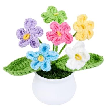 Imagem de NUKAYAI Flores coloridas de crochê, lindas plantas de flores tricotadas feitas à mão, presente de aniversário de Natal para mulheres, colegas de trabalho, professores, aniversário, dia dos namorados