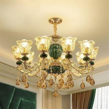 Imagem de Lustre de cristal de luxo europeu com LED, estilo americano, para sala de estar, restaurante, quarto, casa de campo, hotel, loja de roupas, salão de beleza, café (J 10 lâmpadas)