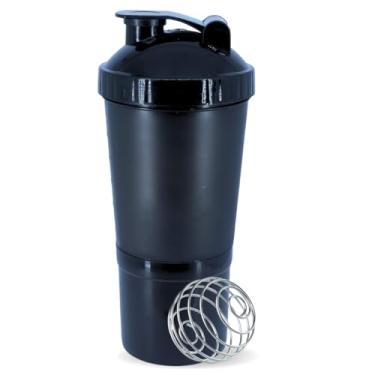 Imagem de Coqueteleira Shaker Academia Compartimento Suplementos Divisórias 500ml (Preta)