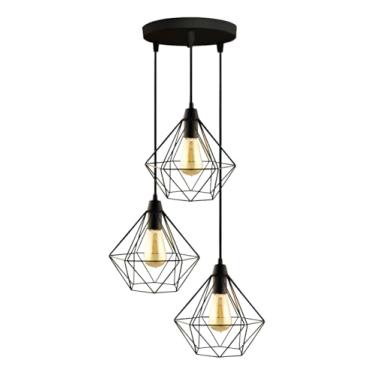 Imagem de Lustre Pendente Retro Aramado Diamante Design Moderno Triplo (220, Volts)