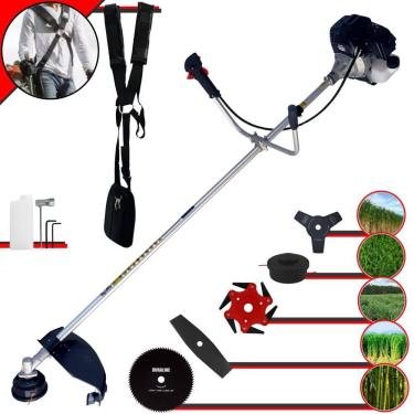 Imagem de Roçadeira Robusta Toyama RT43LB25A À Gasolina 2T 43cc 10.000rpm 1,7HP Completa 5 Opções de Corte Com Facas 2 Pontas, 3 Pontas, 6 Pontas e 80 Dentes