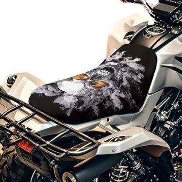 Imagem de HUISEFOR Capa de assento de quadriciclo com estampa de crânio removível ATV assento traseiro capas de almofada para esportes motorizados acessórios resistentes de quatro rodas para Polaris Sportsman