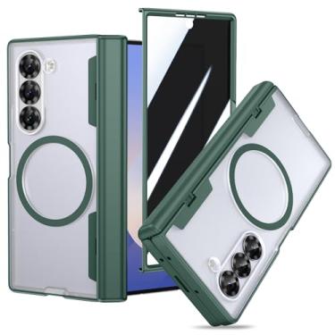 Imagem de VEGO Capa para Galaxy Z Fold 6, compatível com MagSafe, com [proteção de dobradiça] [protetor de tela de privacidade de vidro temperado], capa transparente magnética antiespião à prova de choque para