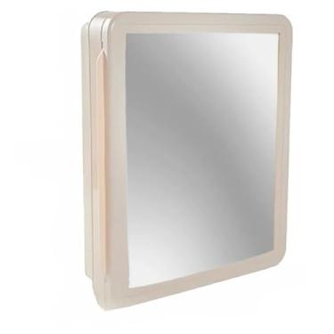 Imagem de Armario Banheiro Embutir Sobrepor Espelho Vidro Armário + Parafuso e Bucha - Organizador com Prateleiras para Banheiro(BEGE)