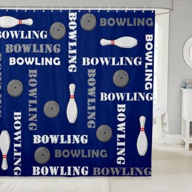 Imagem de Feelyou Cortina de chuveiro para meninos, bola de boliche, esportiva, estampa de boliche, acessórios à prova d'água com 12 ganchos para crianças, adolescentes, meninas, decoração de bola, cortinas