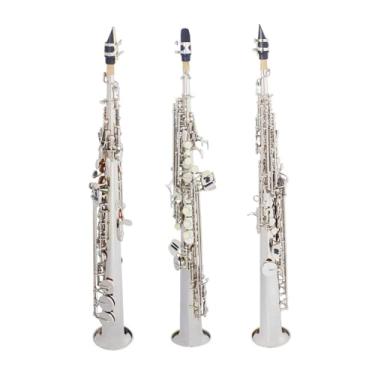 Imagem de Saxofone Instrumento Saxofone Soprano Prata Bb Plano Instrumento Profissional Latão Sax Reto Com Estojo Acessórios para Instrumentos Musicais