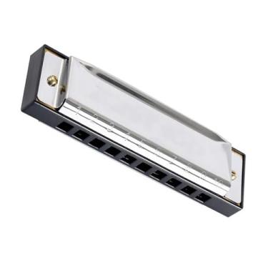 Imagem de Gaita profissional toca 10 furos em tom completo oral aço inoxidável tampa C maior prata requintado instrumento musical