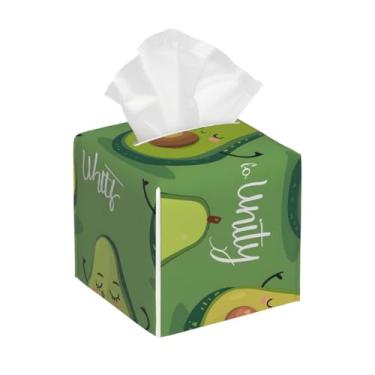 Imagem de Porta-lenços de couro quadrado à prova d'água frutas abacate verde palavra facial organizador de papel com cinto inferior cubo estojo de lenços para mesa banheiro escritório mesa carro decorativo