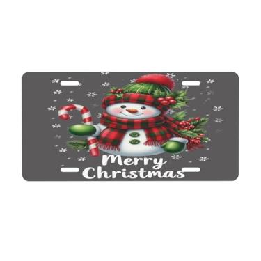 Imagem de Placa de licença interessante de Natal para boneco de neve para placas dianteiras de carro alumínio metal adequado para placa de porta de caminhão bar café acessórios automotivos para homens mulheres