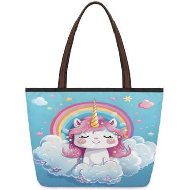 Imagem de Bolsa grande para mulheres, unicórnio, arco-íris, lindas bolsas de pano de trabalho com zíper, reutilizáveis, bolsas de mão de mercearia, casual, viagens, trabalho, férias, praia, compras, academia