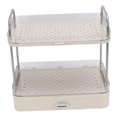 Imagem de TOPINCN Suporte para Caneca de café Organizador de Bancada de 2 Camadas Com Bandeja de Drenagem de água Removível Estrutura de Aço Inoxidável para Canecas Xícaras Acessórios de café (creme branco)