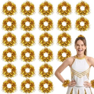 Imagem de Glitinsel 24 peças de pulseira de líder de torcida 10 cm metálico pompons de torcida Cheerleader pompons de torcida esquadrão de torcida flor de mão para adultos jogo esportivo time espírito dança