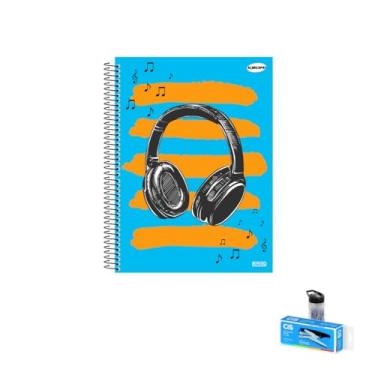 Imagem de Kit Caderno Masculinos 10 Matérias 200 Folhas KBOM + Caneta Esferográfica Spiro + Grampeador Alicate S-150