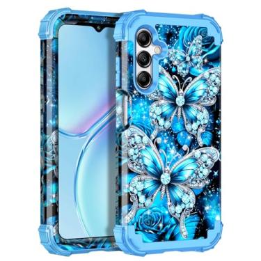 Imagem de Hekodonk Capa para Galaxy A15 5G, três camadas de proteção resistente à prova de choque de plástico rígido + silicone macio capa protetora contra quedas de corpo inteiro para Samsung Galaxy A15, azul