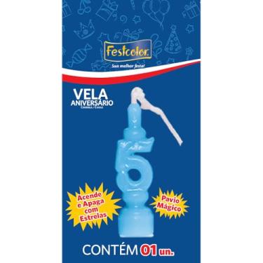 Imagem de Vela Aniversario Numero Azul N 5 - Embalagem com 1 unidade.