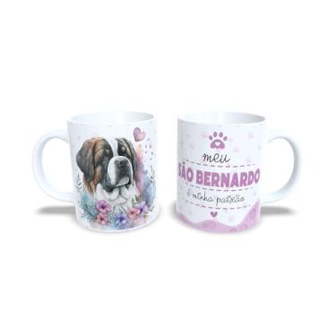 Imagem de Caneca de Cerâmica 325ml com Tema Beagle, Design de Cachorro com Flores, Branco e Rosa (13204)