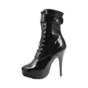 Imagem de Botas Curtas De Cano Curto Com Cadena plus Size, Salto Fino De 15cm, P