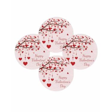 Imagem de Jogo americano redondo para o dia dos namorados, conjunto de 4 tapetes de mesa trançados para cozinha, mesa de jantar, festa de casamento, decoração dos namorados, 38 cm