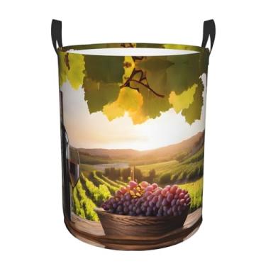 Imagem de Vinho tinto - Cesto de lavanderia redondo estampado - cesto de tecido de camada única com alças, Oxford resistente à água para organização de quarto e banheiro. Pequeno