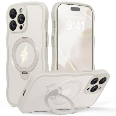 Imagem de GolbinBox Capa para iPhone 15 Pro, [compatível com Magsafe] [Suporte magnético de 360°] [Cute Wave Edge] [Proteção de nível militar de 5,5 metros] Capa feminina fosca translúcida para iPhone 15 Pro