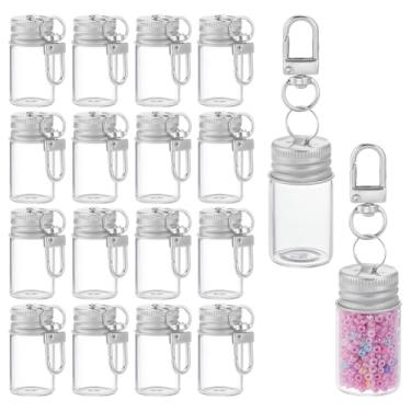 Imagem de OLYCRAFT 40 porta-chaves de garrafa de vidro pequeno 7 ml/5,7 g prata pequeno frasco chaveiro com tampa de alumínio, chaveiros, mini garrafa de desejos com fechos para artesanato faça você mesmo