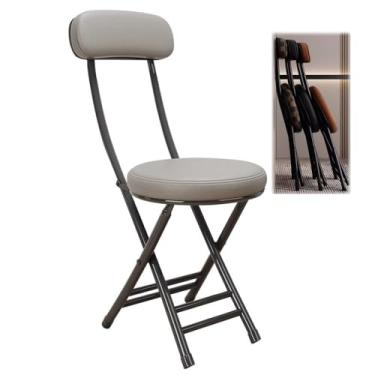 Imagem de Banqueta de bar dobrável com encosto e almofada redonda, cadeira dobrável compacta para cozinha, sala de jantar, sala de estar, varanda, economia de espaço (cinza e preto tamanho único